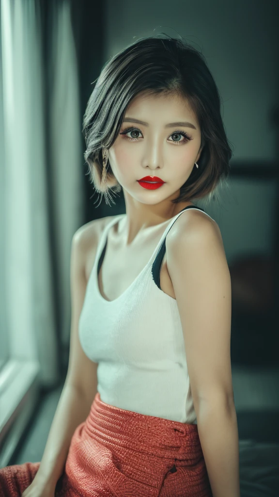 (((Black and white art:1.2、Black and white photography、RAW Photos、Film Grain)))、A beautiful 21 year old Japanese woman、((Fuller lips、Sexy red lips:1.3))、Attractive hairstyle、skirt、Highest quality、High resolution、High resolution、Cinema Lighting、Black and white photography、Professional Photographer、slim