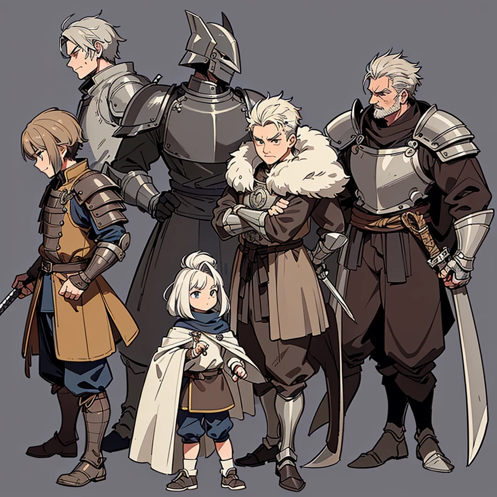 ((Full body character concept, Detailed character design))、Highest quality, Best Quality,Best illustrations、(Hairstyle:Spiky Hair、Short Hair)、(Iron Helmet)、Medieval Armor、(Brown clotheedieval bandits、Full grey armor、(((40歳のuncle、uncle、male)))、Dynamic pose、Movement angle、Grab the sword、Living in the desert、(Fighting stance)、Run、early(((Simple Background)))、(From the side、profile)、いろいろなHairstyle