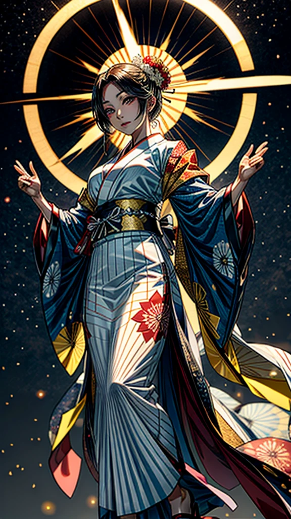 “Depict Amaterasu Omikami, the Japanese sun goddess, with radiant light and traditional Shinto attire.”