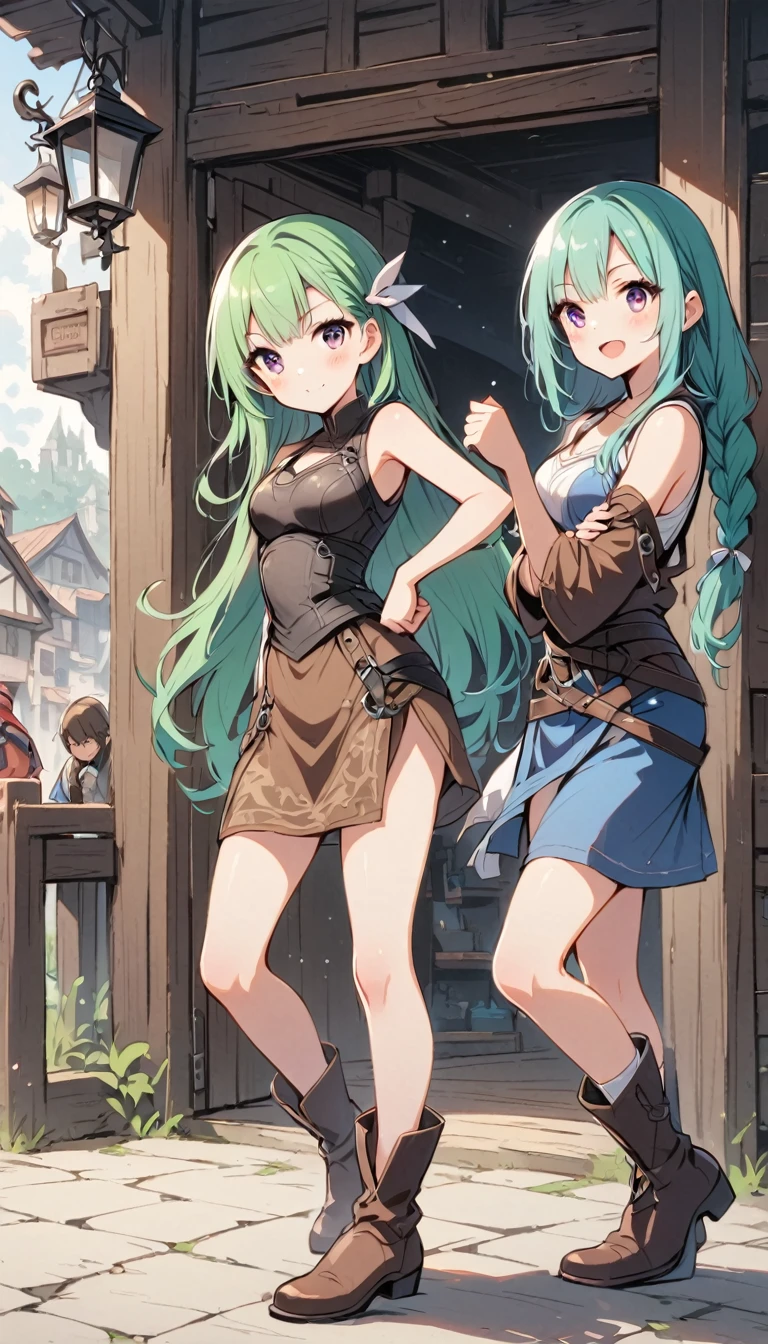 Green Hair、Girl、mysterious、Leather shoes、middle ages、Mechanic、adventure、Hakage、straight、Real