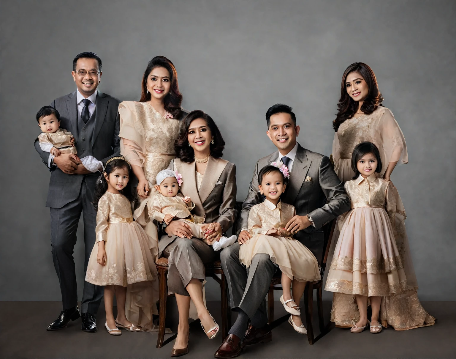arafed family posing for a picture in formal attire, barong family, an indonesian family portrait, barong family member, family portrait, family photography, full protrait, family, backdrop, happy family, portrait shot, potrait, fullbody or portrait, by Basuki Abdullah, leaked image, hana alisa omer, family photo, home photography portrait