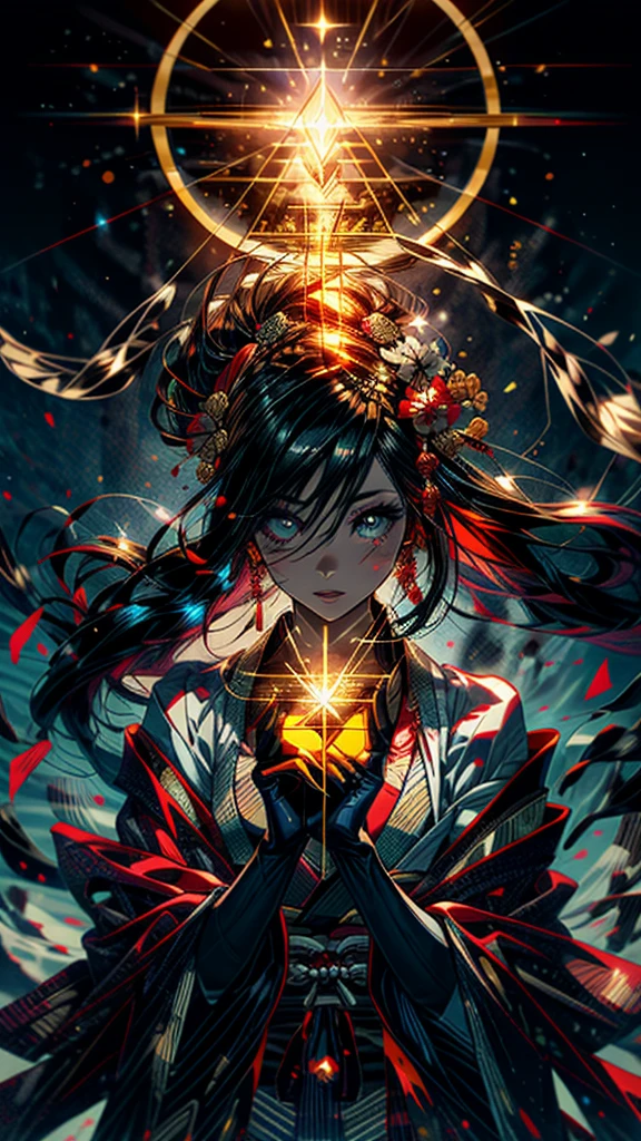 “Depict Amaterasu Omikami, the Japanese sun goddess, with radiant light and traditional Shinto attire.”