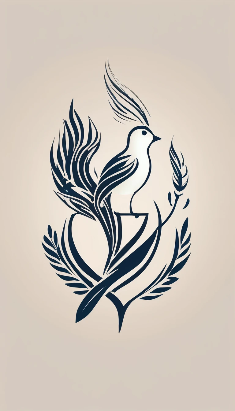 Create a poetic, unique symbol for a film production company based on stories and music. The logo should be  a Boy Guitarist, A Storyteller Fantasy Bird and a Dreamy Feather. Minimalist symbol design