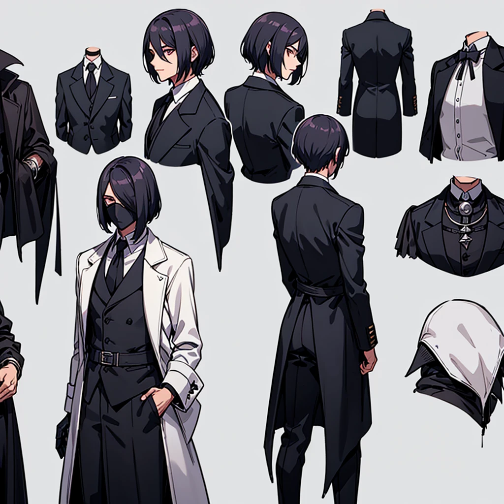 Put your hands in your pockets, Hair stands on end, Final Fantasy, Plague doctor,Young Man, Fantasy, good looking ,Talk a lot, middle ages, Short Hair, white jacket Plague doctor,Portraiture、(From the back、Back view)、Glowing Eyes
