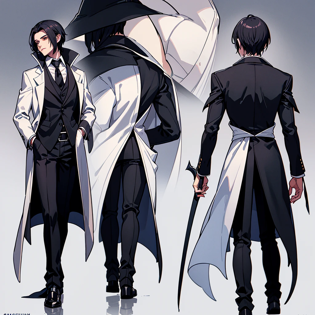 Put your hands in your pockets, Hair stands on end, Final Fantasy, Plague doctor,Young Man, Fantasy, good looking ,Talk a lot, middle ages, Short Hair, white jacket Plague doctor,Portraiture、(From the back、Back view)、Glowing Eyes