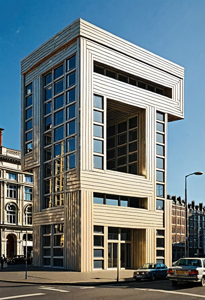A building in the shape of a letter R
