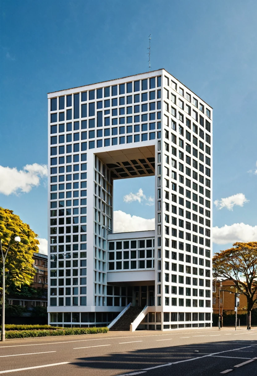 A building in the shape of a letter R