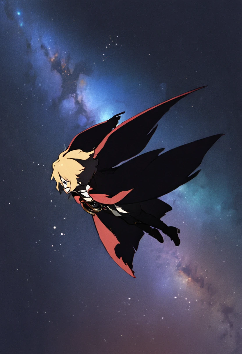 Captain Harlock, black cape fluttering, space background,