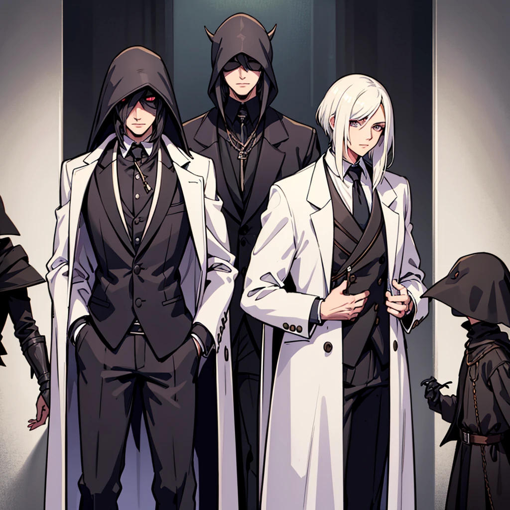 Put your hands in your pockets, Hair stands on end, Final Fantasy, Plague doctor,Young Man, Fantasy, good looking ,Talk a lot, middle ages, Short Hair, white jacket Plague doctor,Portraiture、Glowing Eyes