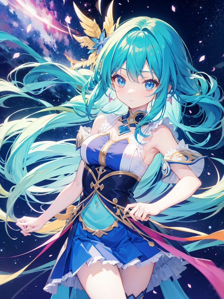 anime girl dancing and looking at a mystical sky