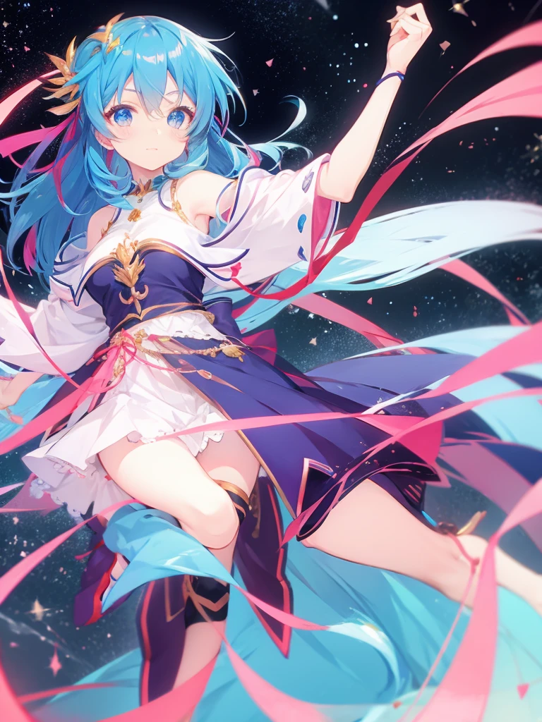 anime girl dancing and looking at a mystical sky