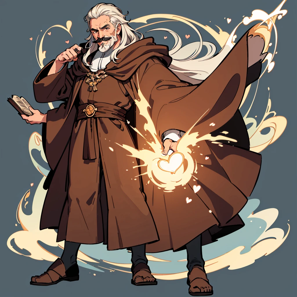 (Full body character concept、detailed)、((((Solo))))、Highest quality, Best Quality,Best illustrations、middle ages、(((Simple brown robe)))、(40-year-old uncle、Kaiser moustache)、(Eyes are hearts、smile、Open your mouth)