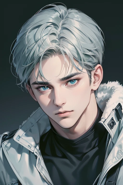 (best quality digital art digital illustration 4k high resolution beautiful image hyper-detailed image perfect lines soft lighting night environment smooth zoom perfect face) (1:1 photorealistic) (neutral colors hdr 1.4) an adult 35 year old man (thoughtful expression) very beautifu blue l eyes deep grey green medium  hair modern clothes black (dark background)