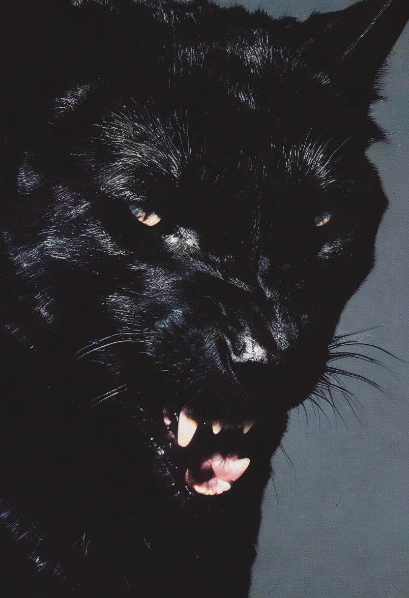 glitch art, lo-fi quality, black monster cat