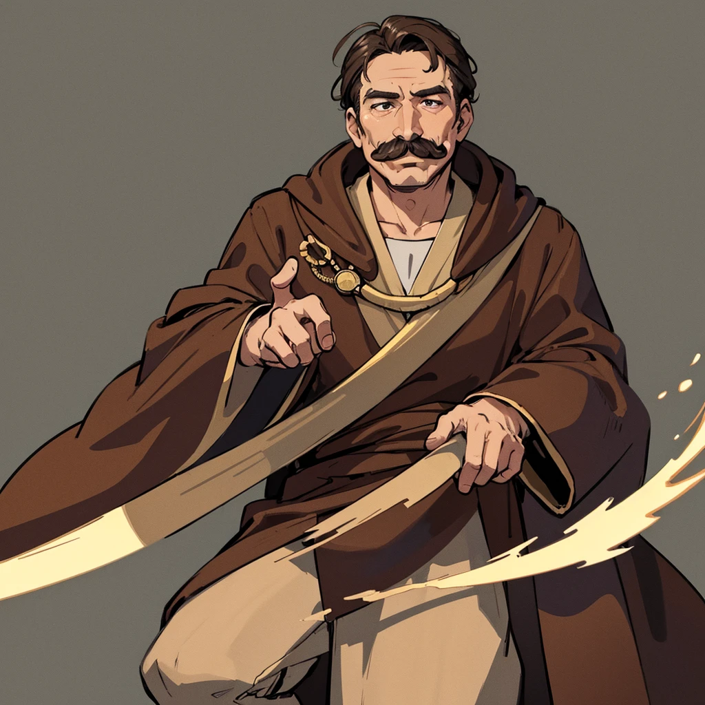 ((((Solo))))、Highest quality, Best Quality,Best illustrations、middle ages、(((Simple brown robe)))、(40-year-old uncle、Kaiser moustache)、