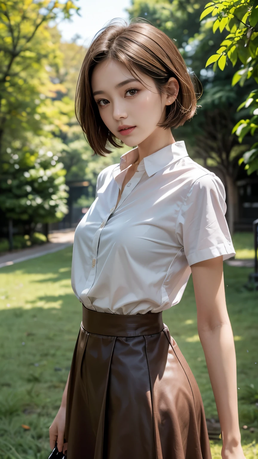 (8k, RAW photo, best quality, masterpiece:1.2), (realistic, photo-realistic:1.37), ultra-detailed,
1 girl,cute, solo,beautiful detailed sky,detailed cafe,night,sitting,dating,(nose blush),(smile:1.1),(closed mouth),large breasts, seductive smile, large aparture, professional lighting, Sony A7R4, Zessie 50mm F1.8,
medium breasts,beautiful detailed eyes,(collared shirt:1.1), bowtie,pleated skirt,(short hair:1.2),floating hair