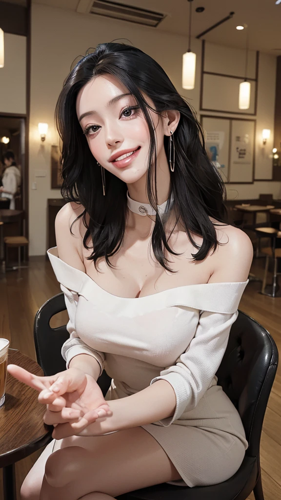 ((((Open your mouth))))、masterpiece,Highest quality,High resolution,Very detailed,bb Festival,meだium hair,skinny,,((((( Captivating smile ))))),skinny,Black choker,Earrings,Huge cleavage、Off-the-shoulder tight sweater dress、,Race,(( Perfect Fingers )) , indoor,(Cafe:1.2),((Blowjob Gestures:1.5))、Open your mouth ,Sitting,Chair,Heavy breathing ,
Accurate 5-finger、Accurate human body、The perfect human body、最もbeautiful顔 人体に忠実、Correct five-finger、The perfect human body、Someone knowledgeable、Very detailedな顔と肌の質感、Natural neck length、(beautiful Hands)、beautiful, Long, slender legs、Straighten two legs、Straighten two arms、
