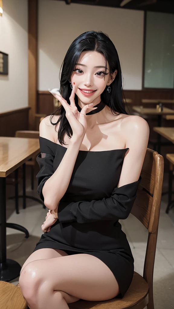((((Open your mouth))))、masterpiece,Highest quality,High resolution,Very detailed,bb Festival,meだium hair,skinny,,((((( Captivating smile ))))),skinny,Black choker,Earrings,Huge cleavage、Off-the-shoulder tight sweater dress、,Race,(( Perfect Fingers )) , indoor,(Cafe:1.2),((Blowjob Gestures:1.5))、Open your mouth ,Sitting,Chair,Heavy breathing ,
Accurate 5-finger、Accurate human body、The perfect human body、最もbeautiful顔 人体に忠実、Correct five-finger、The perfect human body、Someone knowledgeable、Very detailedな顔と肌の質感、Natural neck length、(beautiful Hands)、beautiful, Long, slender legs、Straighten two legs、Straighten two arms、
