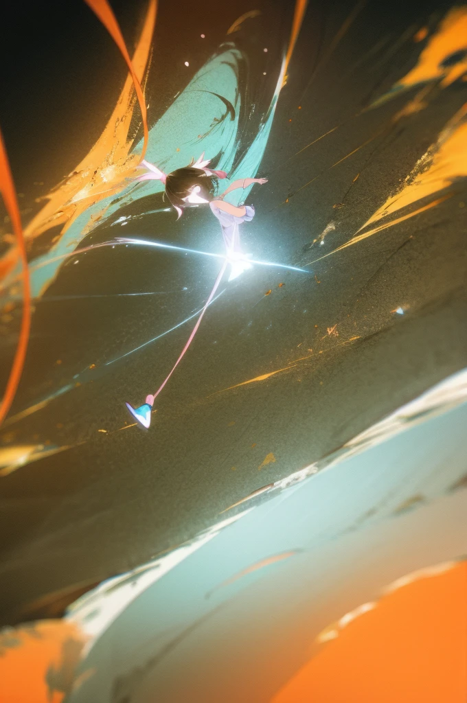 anime girl dancing and playing violin under a mystical sky