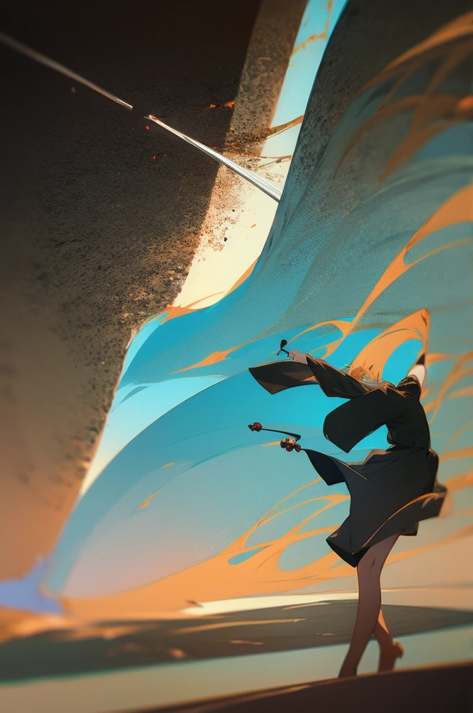 anime girl dancing and playing violin under a mystical sky
