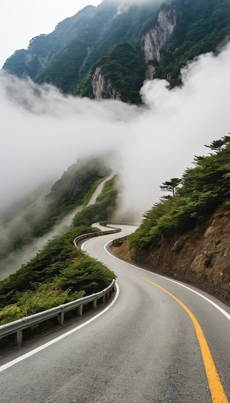 Mountain,登Mountainする男,Have a fan,fog,Shake it off with the wind,Steep road