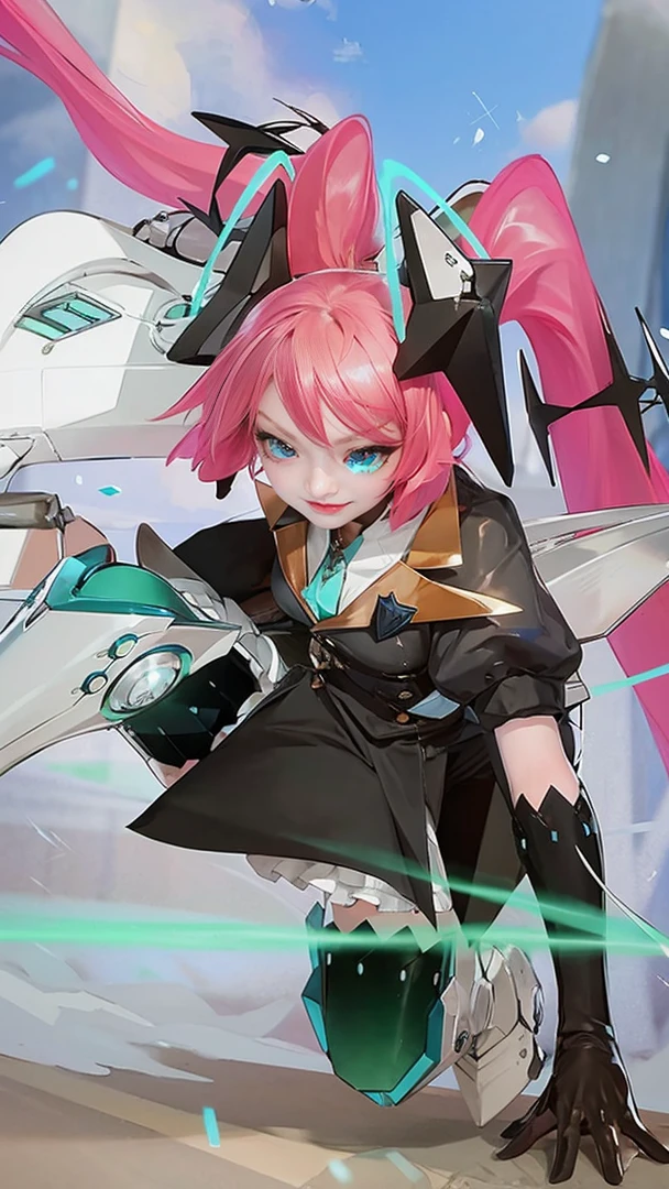 (female:1.2), 8k, ultra hd, ultra detailed texture, hyper realistic, masterpiece, detailed texture, detailed face, detailed skin, detailed lighting, (photorealistic:1.5), best quality, beautiful lighting, cinematic lighting, professional lighting, ultra highres, realistic, detailed hair, real hair, high quality, (realskin:1.5), extremely detailed, finely detail, ultra-detailed, 1girl, solo, elf, pointy ears, standing, demon horns, forehead protector, (red eyes:1.5), v-shapped eyebrow, lips, red lips, evil smile, nose, make up, pretty, beautiful, cute face, long hair, blue hair, high ponytail, large breasts, cleavage, armpit, navel, stomach, black armor, pauldrons, bare shoulders, shoulder armor, thigh high, sleevless, detached sleeves, breastplate, gauntlets, karina \(mobile legends\), depth of field, looking aways, white skin, skin tight, amazing pose, outdoors, glowing, dark view, blurry background