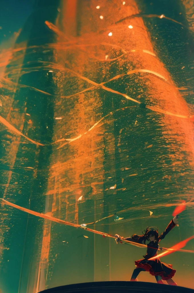 anime girl dancing and playing violin under a mystical sky
