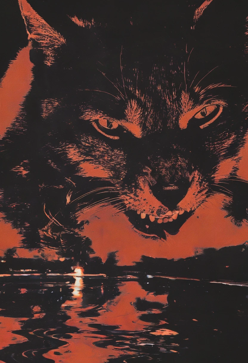 glitch art of cat in front of sunset