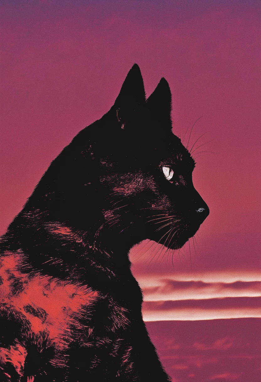 glitch art of cat in front of sunset