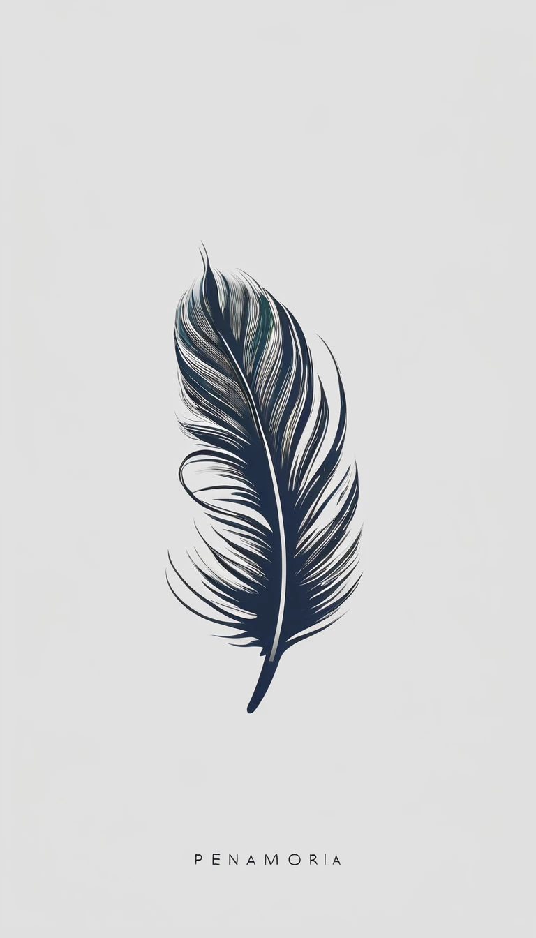 A minimal, modern, simple, cinematic logotype for the brand “Penamemoria".. The logo must convey a sense of music, stories and dreams. Minimalistic, abstract, logo of a feather boy

