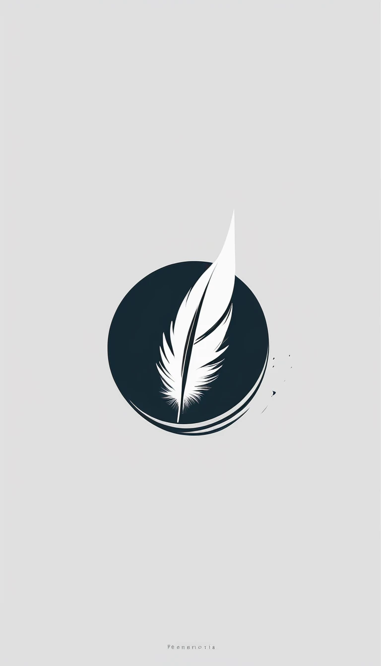 A minimal, modern, simple, cinematic logotype for the brand “Penamemoria".. The logo must convey a sense of music, stories and dreams. Minimalistic, abstract, logo of a feather boy