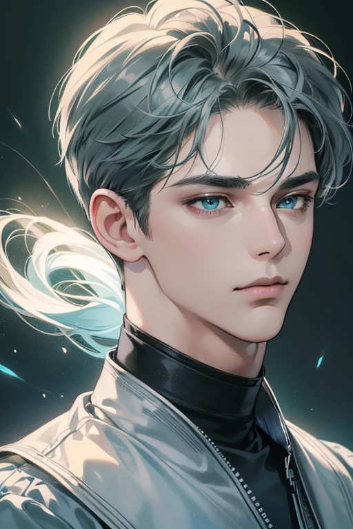 (best quality digital art digital illustration 4k high resolution beautiful image hyper-detailed image perfect lines soft lighting night environment smooth zoom perfect face) (1:1 photorealistic) (neutral colors hdr 1.4) an adult 35 year old man (thoughtful expression) very beautifu blue l eyes deep grey green medium hair modern clothes black (dark background) CEO