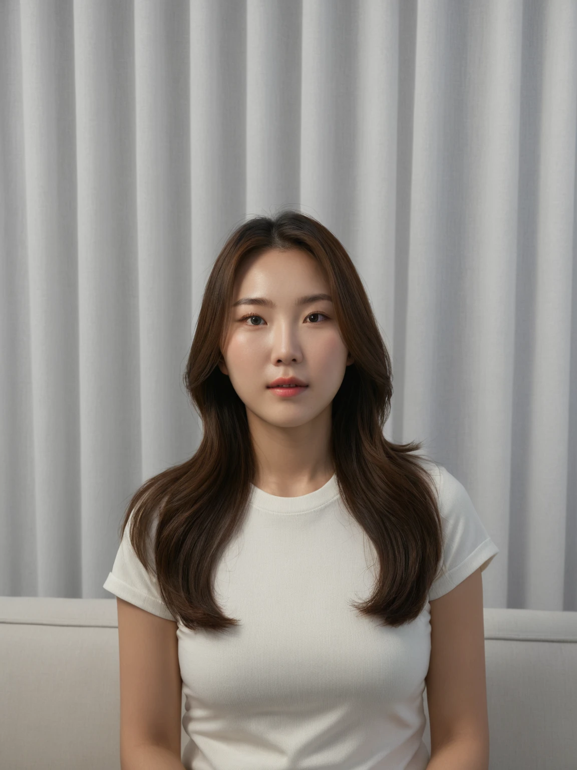 Best Quality, 8k, Masterpiece, (Portrait: 1.3), (photo realistic:1.4), (hyper realistic:1.4), Sharp Focus, looking at viewer, (smoother lighting:1.1), (increase cinematic lighting quality:0.9), realistic lighting, backlighting, light on face, ray trace, (brightening light:1.2), (Increase quality:1.4), sharp detail, (best quality real texture skin:1.4), finely detailed eyes, black_eyes, finely detailed face, 25 year old Korean woman