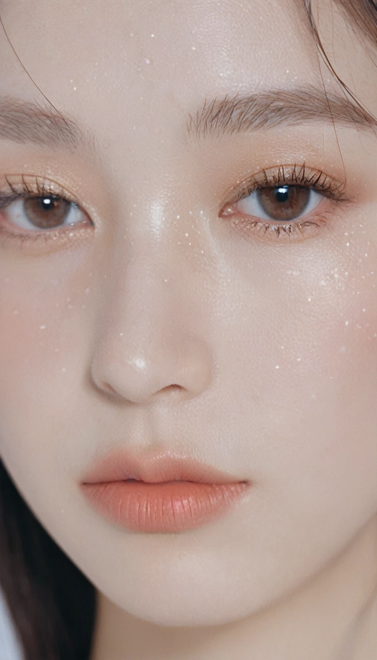 xxmixgirl, analog style, eye focus, highest quality, (highly detailed skin), photo of a exquisitely beautiful pale skin, 21yo, perfect face, alluring eyes, (seductive makeup: 1.3), skin pores, (bokeh:1.5), sharp focus, dappled lighting, (backlighting), film grain, (highly detailed, intricately detailed), 8k, HDR, front view, studio light, Ultra-detailed face, Detailed eyes, (Double eyelid: 1.4), Alice toggle, brown eye, (commercial: 1.6), (seductive makeup), ((white studio background: 2))