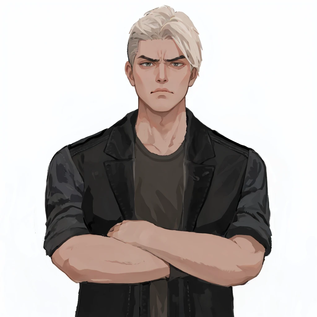 (masterpiece:1.2, best quality), (1men, solo, upper body:1.2),angry face,Hair: buzz cut, Clothing: oversized, distressed denim jacket with patches and pins, paired with black skinny jeans and combat boots, Hanging out in an underground music venue or street art exhibit