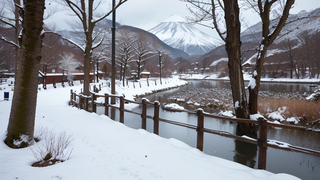 Snow-covered Japanese landscape