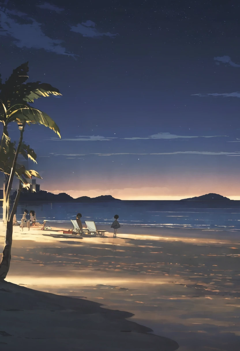 An anime screenshot,Beach at night