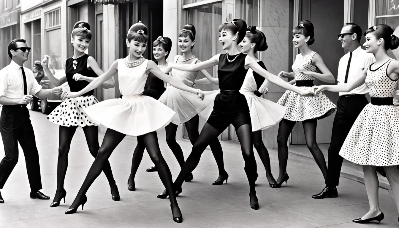 Neat and cute women in 1960s fashion、Dancing rock and roll、Audrey Hepburn