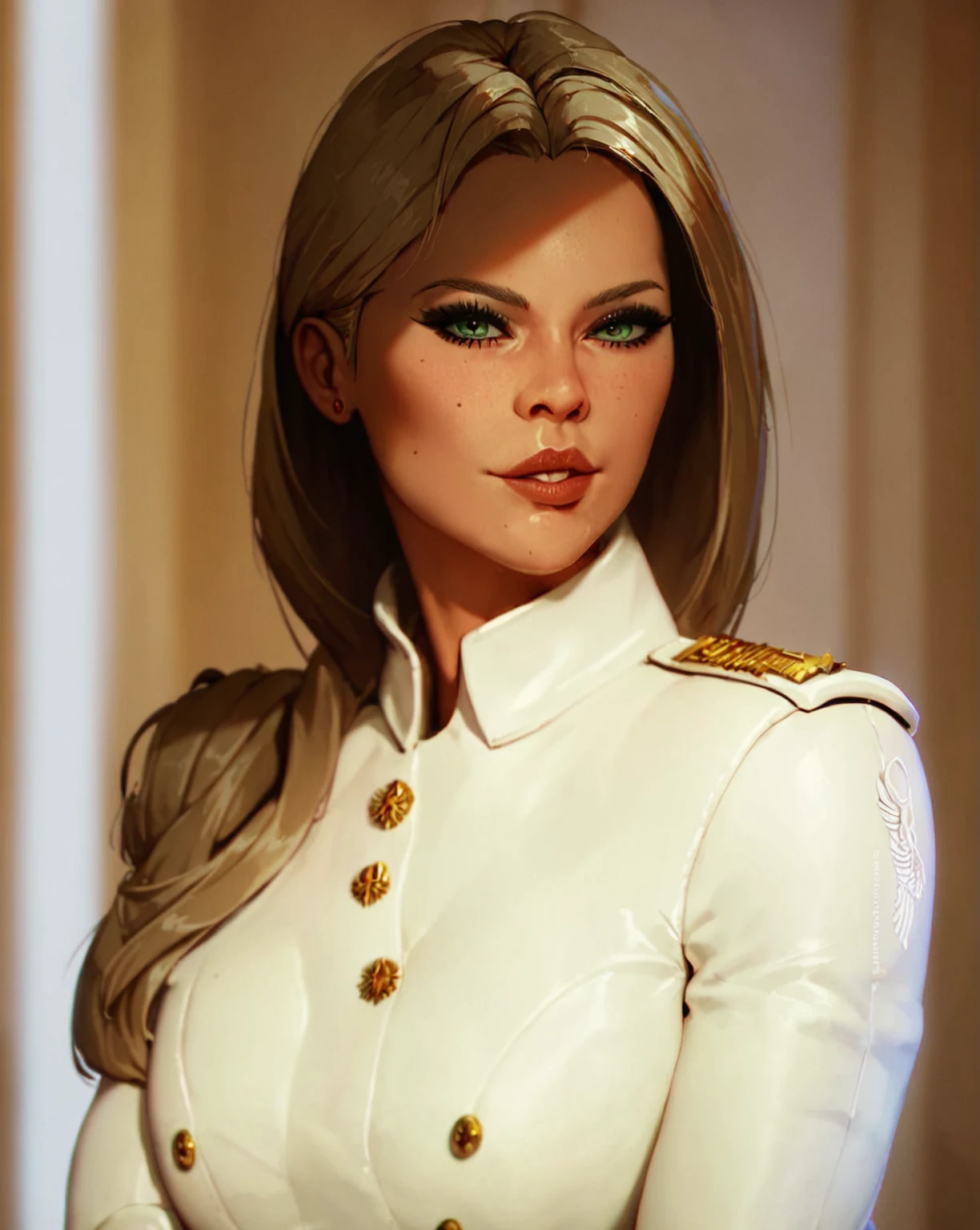 score_9, score_8_up, score_7_up, score_6_up, score_5_up, score_4_up, source_anime, melania trump 1girl seductive gorgeous female platinum blonde, solo,, warhammer_40k_commissar, girl, white uniform, hentai
 