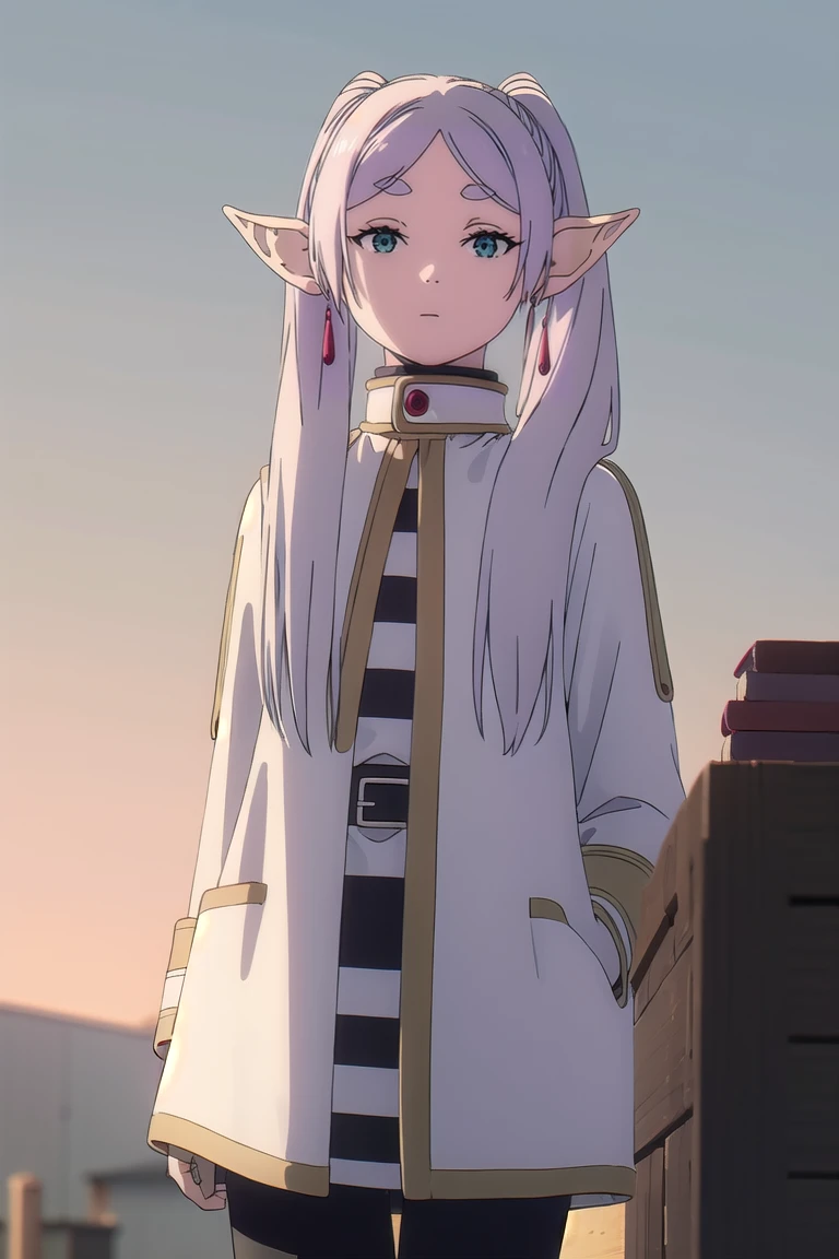 to freeze, to freeze, long hair, ponytail, (green eyes:1.5), White hair, pointed ears, elf,
BREAK shirt, long sleeves, jewelry, Tights, earrings, striped, black Tights, lure, striped shirt,
BREAK looking at viewer, upper body, whole body,
BREAK outdoors, sky, nature,
BREAK (masterpiece:1.2), Best quality, A high resolution, unity 8k wallpaper, (illustration:0.8), (beautiful detailed eyes:1.6), very detailed face, perfect lighting, extremely detailed computer graphics, (perfect hands, Ideal Anatomy),