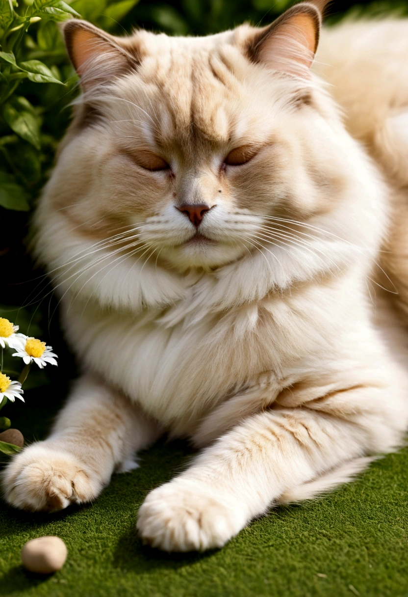 Golden ragdoll sleeping in the garden
