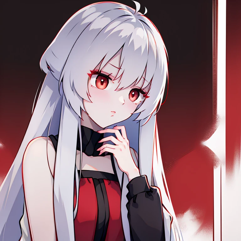 A female with white long straight hair and red eyes