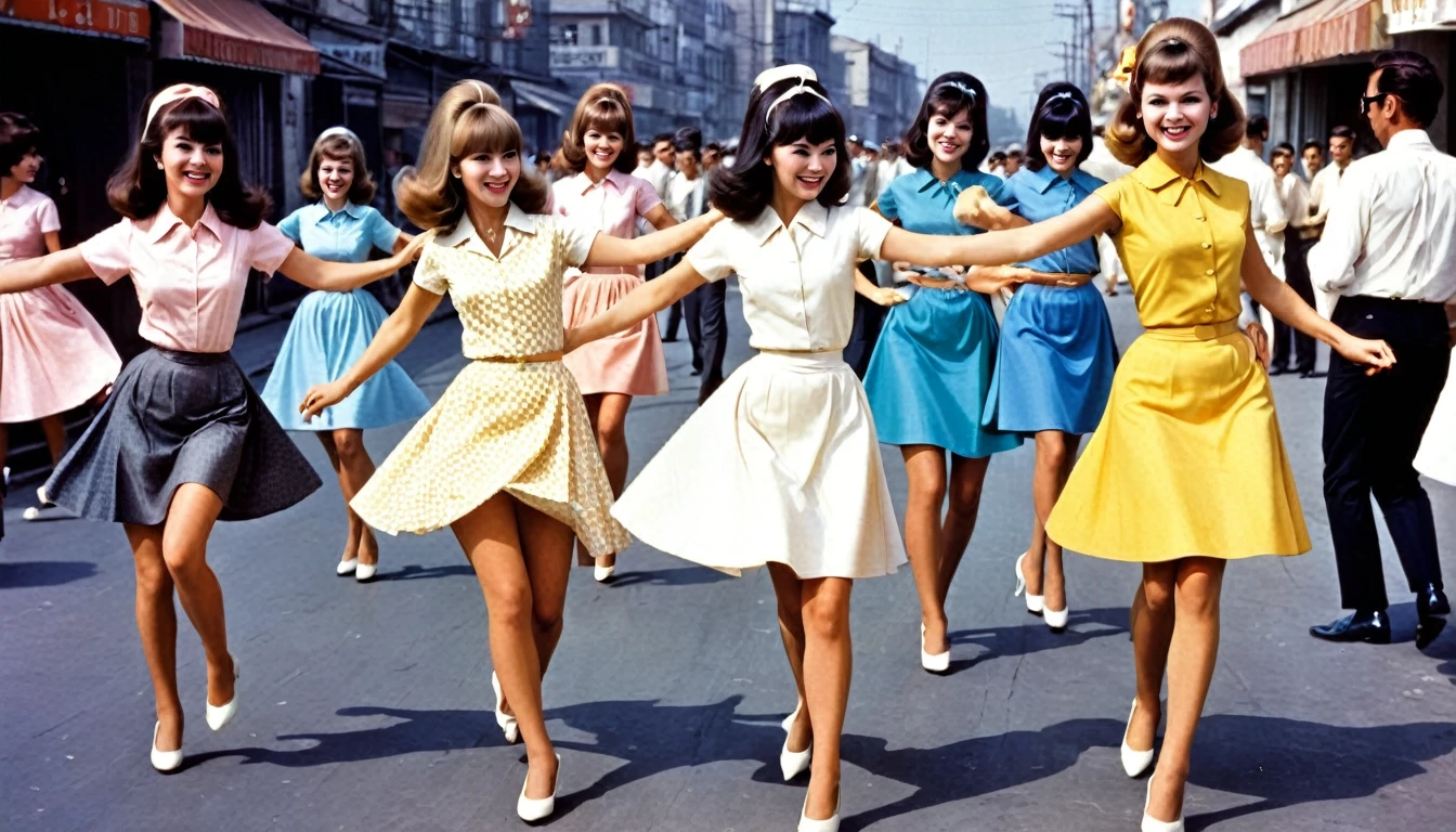 Neat and cute women in 1960s fashion、Dancing rock and roll、