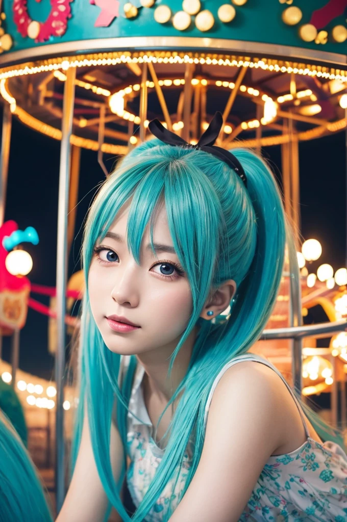Hatsune Miku An illustration Two-star night、Staring at the merry-go-round