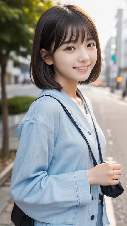 ((SFW: 1.4)), (girl)), Ultra-high resolution, (Realistic: 1.4), RAW Photos, Highest quality, (PhotoRealistic Stick), concentrated, Soft Light, ((15 years old)), ((Japanese)), (( (Young Face))), (surface), (Written boundary depth), masterpiece, (Realistic), woman, bangs, ((1 girl))、(((Model-like style)))、Handbagr.々Fashion))))、(((Find someone you like and smile)))
