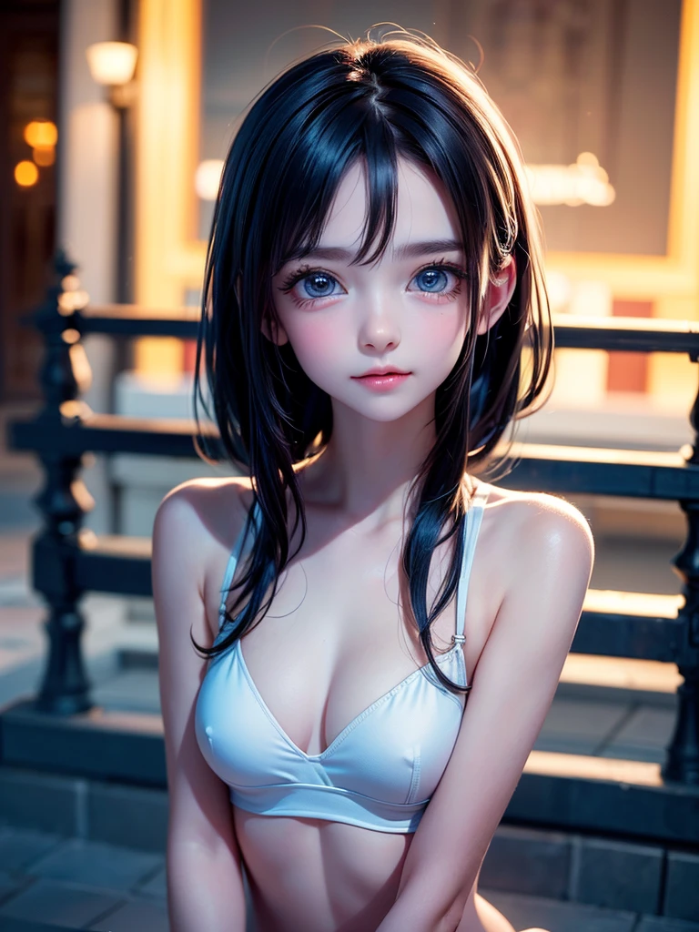 One Girl,(1人のとてもcute女の子:1.3),masterpiece,Highest quality,High resolution,Photorealistic,RAW Photos,Ray Tracing,beautiful girl,(:1.3),cute,Big eyes,(detailed pupils:1.2),(The face is facing straight ahead:1.3),Body facing forward,Beautiful nose,Fuller lips,Short black hair,ponytail,short hair,Detailed eyelashes,Thin eyebrows,Very fine grain definition,(Symmetrical eyes:1.3),(Face close-up,Face Focus:1.0),Small breasts,White swimsuit,White Bikini,The background is the sea,Portrait,View Viewer,From below,Cinema Lighting,High resolution,Very detailed