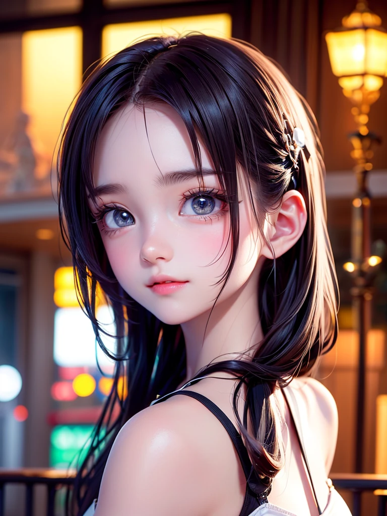 One Girl,(1人のとてもcute女の子:1.3),masterpiece,Highest quality,High resolution,Photorealistic,RAW Photos,Ray Tracing,beautiful girl,(15 years old:1.3),cute,Big eyes,(detailed pupils:1.2),(The face is facing straight ahead:1.3),Body facing forward,Beautiful nose,Fuller lips,Short black hair,ponytail,short hair,Detailed eyelashes,Thin eyebrows,Very fine grain definition,(Symmetrical eyes:1.3),(Face close-up,Face Focus:1.0),Small breasts,White swimsuit,White Bikini,The background is the sea,Portrait,View Viewer,From below,Cinema Lighting,High resolution,Very detailed
