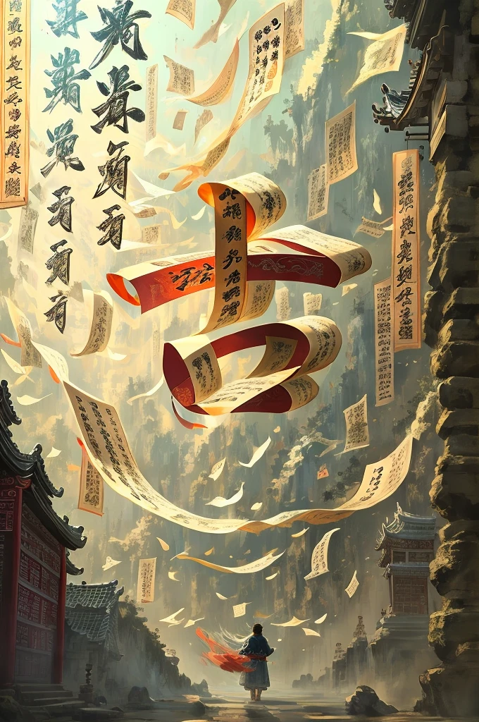 Chinese ancient books,pages,paper,chinese text,water,wind,masterpiece,masterpiece,long sleeves swaying in the wind,cinematic light,detailed environment,xuer calligraphy,luminous traces,(clean background:1.3),gold,low contrast,poster illustrations,
best quality,ultra-detailed,best quality,ultra-detailed,high-key