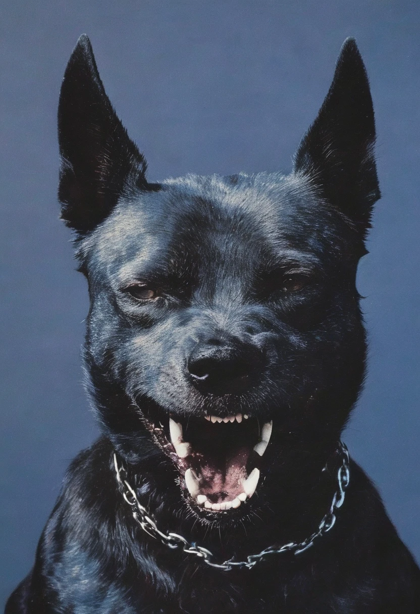 angry surreal dog, blue background