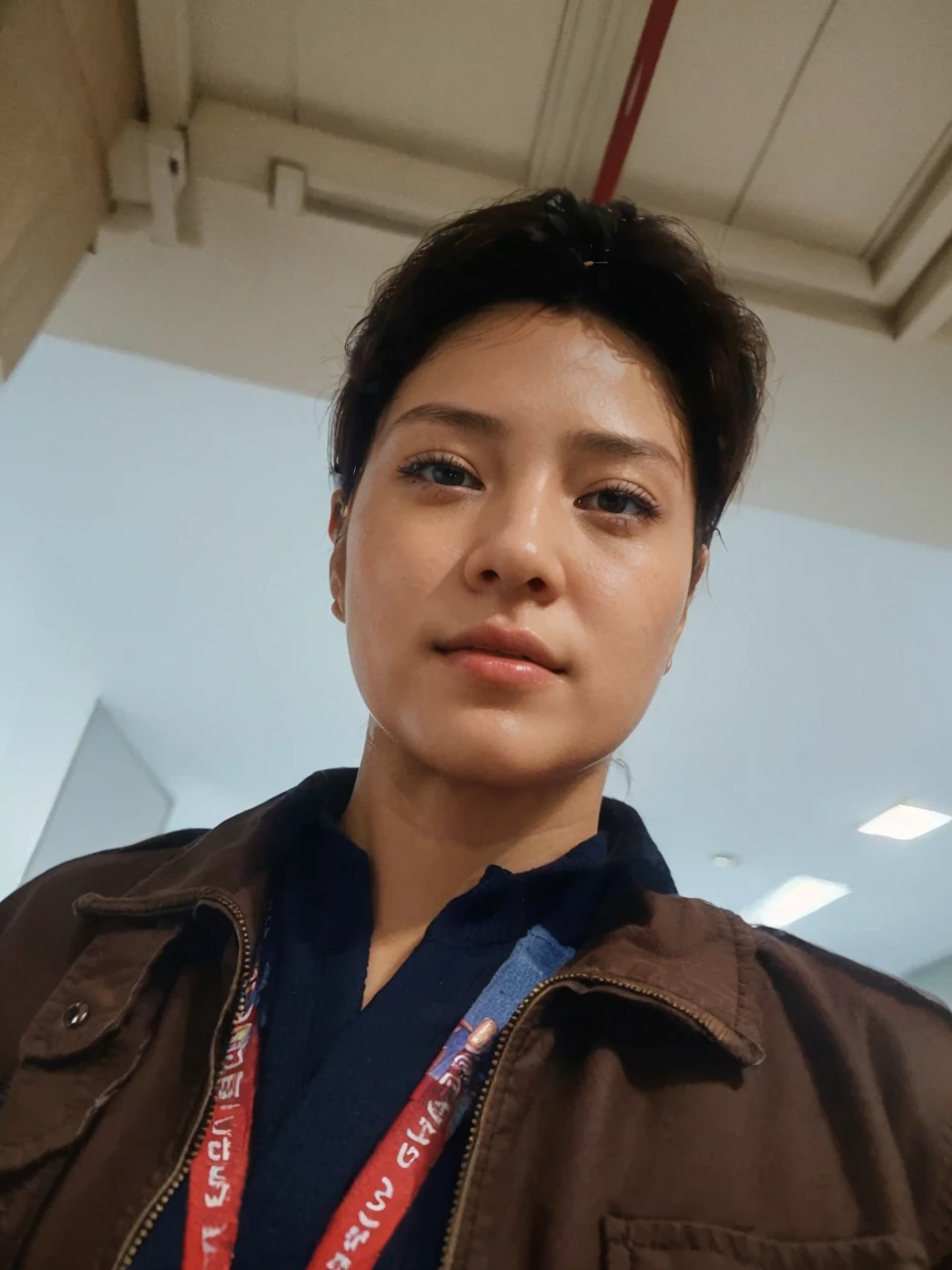 (Masterpiece:1.3), (8k, Virtual image, RAW shooting, Highest picture quality: 1.4), Japanese high school girl、(Random hairstyle:1.2)、Breast cleavage:1.2、Highly detailed face、eye for details、Double eyelids、Gather your breasts together.、Sharp focus:1.2、beautiful woman:1.4、light brown hair、Highest quality、Masterpiece、high definition、(Virtual image:1.4)、Highly detailed and professional lighting smiles、Loose and light knitwear、Shoulder out、Thin、Serious facial expression、short hair、Serious position